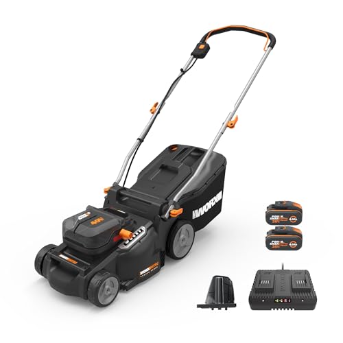 WORX Nitro 16" Cordless Lawn Mower, 2 in 1 Electric Mower with with Brushless Motor, Lightweight Push Lawn Mower for 1/4 Acre, 2 Batteries & Charger Included, WG737 by WORX - Used condition - US$227.49