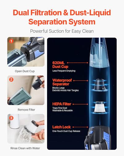 Image of VEVOR Handheld Vacuum, Portable Vacuum Cleaner Cordless with HEPA Filter and Brushes, Lightweight Hand Held Cleaner with Powerful Suction, for Car, Home, Office, Pet Hair