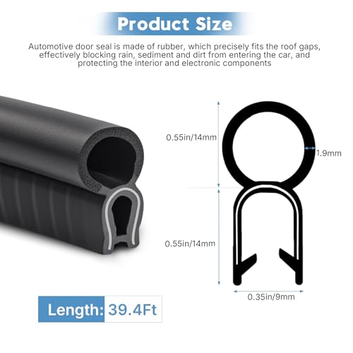 Image of Automotive Weather Stripping 39FT - EPDM Rubber Edge Trim Car Door Seal Strip 0.55 inch Push-On Gasket with Top Bulb for Car Door Bus Camper RV Boat Truck and Home Applications, Fits 1 /16 inch to 2 /25 inch Edge