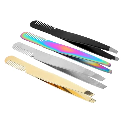 GOOHOCHY 4 piezas Pinzas Profesionales para Cejas de Acero Inoxidable de Unidades con Punta de Precisión para Depilación Facial Femenina Diseño Ergonómico y Duradero Portátil para