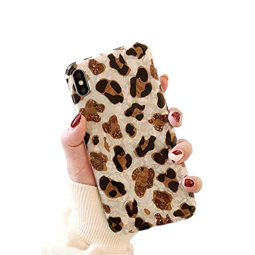 Bakicey Coque iPhone 12 Pro, Coque iPhone 12 Paillette Sparkle Silicone Ultra Fine Bumper Coque Housse Etui de Protection Anti-Rayures Antichoc Case Étui pour iPhone 12/iPhone 12 Pro, Léopard Blanc Cover