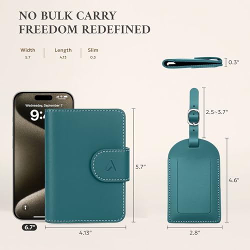 Image of ALLIVE RFID Passport Holder for Travel, Genuine Leather Passport Holder with AirTag Hidden Pocket, Travel Wallet for Women & Men, Gift Set with Luggage Tag in Premium Gift Box (Lake Blue)