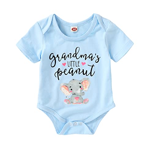 Image of Happy Town Infant Baby Girls Boys Grandma's Little Peanut Short Sleeve Romper Bodysuit Causal Outfits