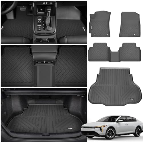Floor Mats for 2025 Kia K4 with Trunk Mat All Weather TPE Protection Floor Liners Full Set with Cargo Liner for 2025 Kia K4 Accessories