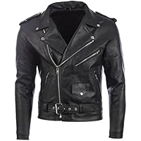 Aviatrix Chaqueta Biker para Hombre con Cinturon En Piel De Vacuno Real O Piel De Oveja Autentica (N2KG)