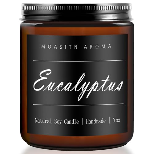 MOASITN Eucalyptus Highly Scented Candles for Home| Natural Soy Aromatherapy Candle| Handmade Long Lasting Jar Candle| Candel for Women,Men for Birthday,Housewarming,Relaxation| 7oz