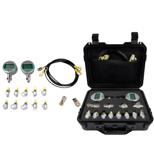 80Mpa Digital Hydraulic Pressure Test Kit, Excavator Hydraulic Pressure Gauge Tester Set with 2 Test Hoses 12 Couplings, 2 Pressure Gauges(0-800BAR/12000PSI) Mixizap