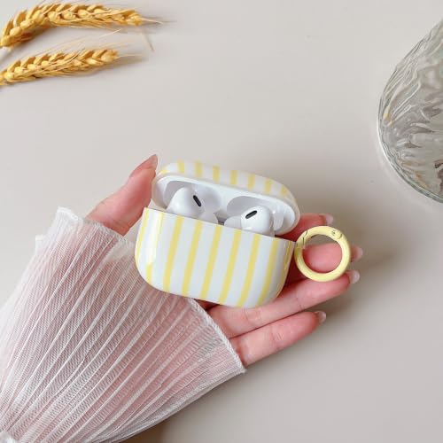 Image of MINSCOSE for AirPods Pro 2nd /1st Generation Clear Case,Cute Striped Pattern Design with Girly Keychain Ring,Soft TPU Protective Shockproof Cover with Cleaner Kit for Airpods Pro /Pro 2-Yellow