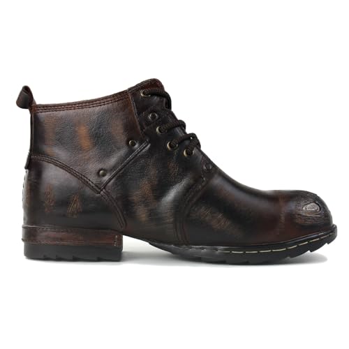 Image of OSSTONE Moto Boots for Men Fashion lace-up Leather Chukka Boots Casual Shoes Metal Cleats OS-6015-3-A-US-R Metal Black
