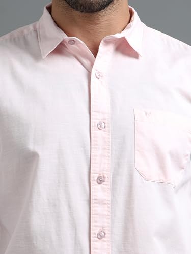 Image of Men Slim Fit Solid Spread Collar Casual Shirt