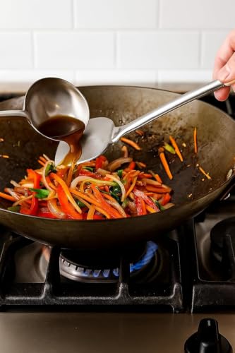 Image of Stainless Steel Wok Spatula and Ladle Set with Wooden Handles 2 Piece Cooking Tool Set for Stir Fry Deep Fry and Serving (Wok Spatula and Ladle Set)
