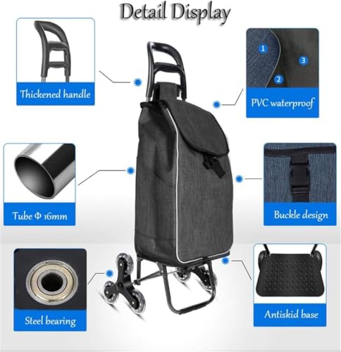 Trolleys, Carrito de Compras Plegable con Ruedas para Subir Escaleras, Bolsa Impermeable de 39L miniatura 3
