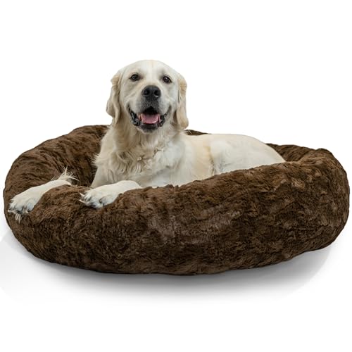 Image of Best Friends by Sheri The Original Calming Donut Dog Bed for Large Dogs up to 100 lbs, Lux Faux Fur, Dark Brown, Large, 36 inch x 36 inch