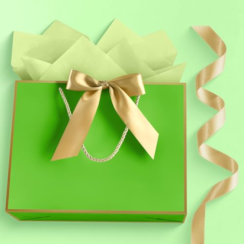 Image of JMANNI Gift Bags with Handles, 13 inch Medium Gift Bag for Presents, 1 Pcs Bags with 2 Tissue Paper and 1 Cards for Baby Shower Wedding Bridal Shower Mother's Day Birthday Party (Green-Gold