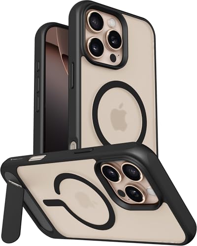 Image of Vaku Luxos Zennix Magpro Back Cover Case for iPhone 16 Pro Max Scratch Resistant Camera Screen Protector TPU Shockproof with Stand Holder Mag-Safe Wireless Charging- Black