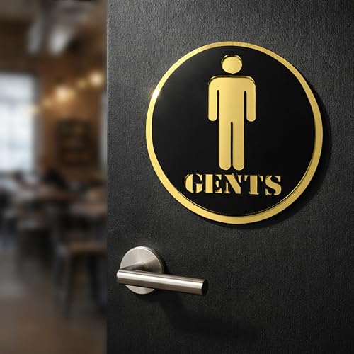 Image of Gent Round Acrylic Signage Sticker - Self-Adhesive Men Restroom Sign for Office, Storefront, Cafe, Hotel, Restaurant, Business & Shop - Premium Black Gold Label for Glass & Smooth Surfaces