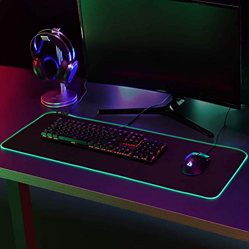 AUKEY Tappetino Mouse RGB Gaming Mouse Pad Grande con 10 Effetti Luce Preimpostati, 16,8 Milioni di Colori per Tastiera, PC e Laptop, 800x300x4mm