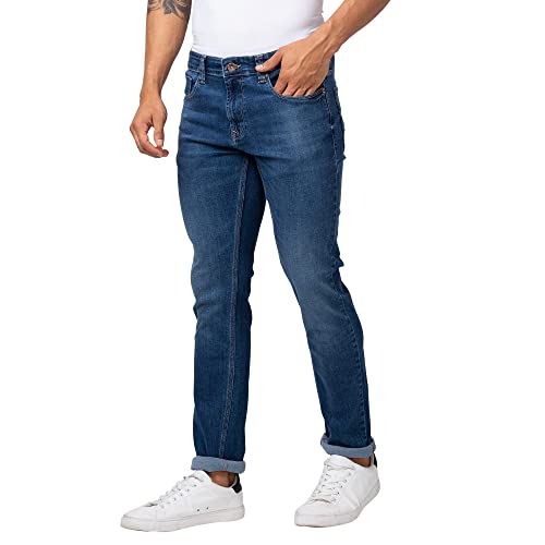 Image of Spykar Men Mid Rise Cotton Stretch Regular Fit Narrow Length Jeans (Rover)