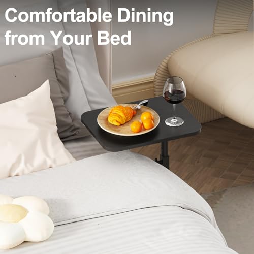 Image of HzTinT Side Table Sofa Tray for Couch Heavy Metal Base Swivel /Adjustable Height, Sofa Bed Bathroom Study TV Tray C Shaped End Table Food Snack Trays for Eating