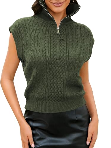 Women's Sweater Vests Sleeveless Pullover Sweaters Vests Half Zip Knit Cotton Tank Tops4