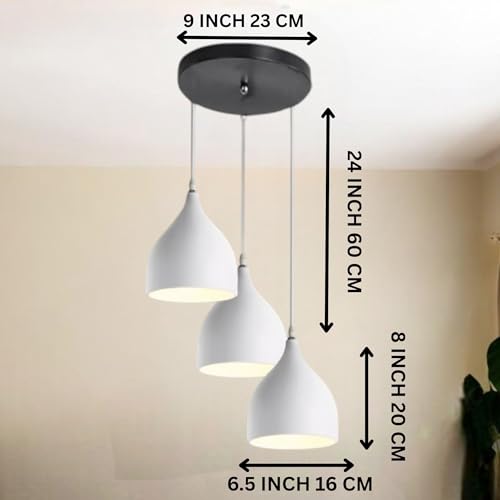 Image of GreyWings Triple Dome White Aluminium Hanging Pendant Light for Ceiling, Drop, Modern & Antique Decor, (Bulb is not Included), Cluster Set