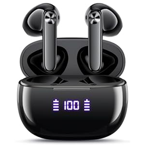 Ear Buds Wireless Earbuds Bluetooth Headphones 56H Playback Stereo Mic in-Ear Earbuds with LED Power Display Charging Case IP7 Waterproof Wireless Earphones for iOS Android Phone, Black