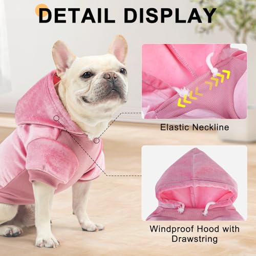 Image of BEAUTYZOO Dog Hoodie Sweaters for Small Medium Dogs- Warm Fall Winter Fleece Jacket for Cold Weather, Soft Velour Hooded Coat with Leash Hole & Pocket, Puppy Sweatshirt Clothes Bulldog Schnauzer, Pink