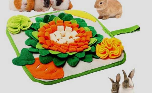 NIDHFG 1 Piece Of Sniffing Pad And 2 Finger Toothbrushes, Rabbit Hamster Slow Food Pad, Olfactory Training Emotional Relief Toy, Pet Tooth Cleaning Tool.