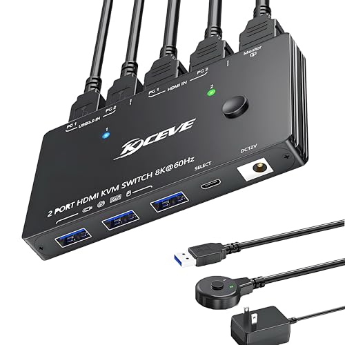 Interruptor HDMI KVM 8K @60Hz 1 monitores 2 computadores USB