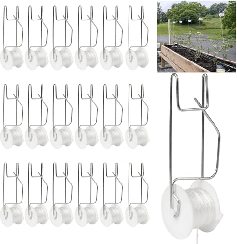 Tomato Support Hooks with String 10 Pack Tomato Trellis Roller Hooks with 49.2FT String for Plant Greenhouse Tomato Flower Vine Twine Crop Trellis Kit Plant Roller Hook