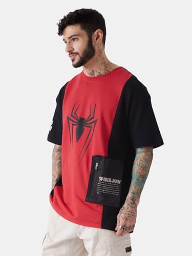 Image of The Souled Store Official Spider-Man: Web Wonder Men and Boys Oversized fit Half Sleeve Cotton Multicolored Men Oversized T-Shirts