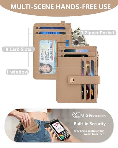 Image of Wristlet Wallet for Women, Keychain Wallet with AirTag Holder | 9 card slots,ID window & zipper pocket,RFID,beaded wrist strap and compact design for travel,shopping and daily carry.