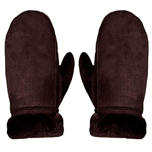 Millya. Guantes térmicos de manopla para mujer, diseño de piel de oveja sintética, mitón con puño vuelto Marrón marrón Talla única