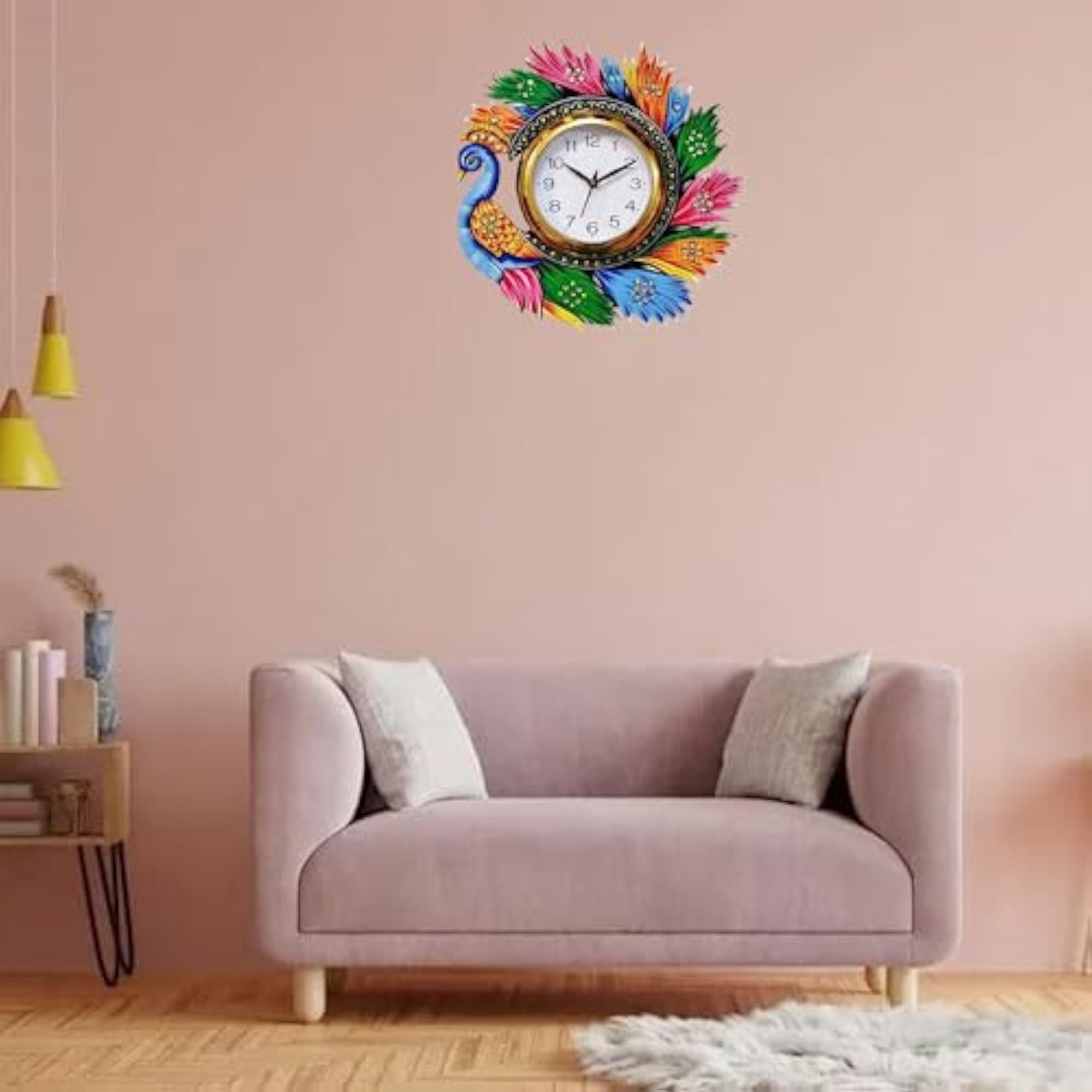 Wooden Peacock Wall Clock for Home Décor