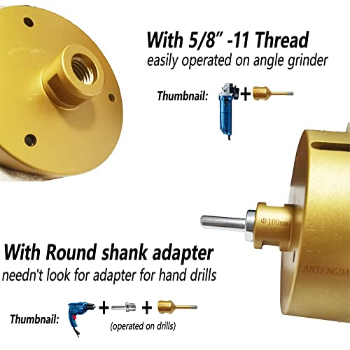 Antengdatool 4 Inch Dry/Wet Diamond Hole Saw For Angle Grinder - 100Mm Porcelain/Tile Core Drill Bits For Ceramic Marble Brick Granite Stones Attach Round Shank Adapter #TOP1