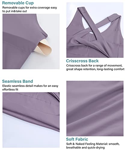 Workout Tops For Women Criss-Cross Back Padded Sports Bras For Women Medium Support Womens Crop Tops Purple #TOP5