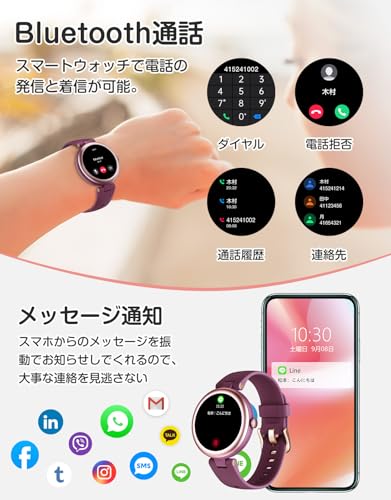 SHANG WING スマートウォッチ レディース 小さめ 腕時計 女性用 Smart Watch Women 1.09インチ高精細画面 iPhone/Android対応 着信通知 24時間 女性生理周期管理 文字盤自由設定 日本語説明書付き Lynn