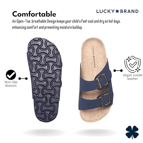 Lucky Brand Boys' Premium Suede Cork Slide Sandals - Dual Buckle Adjustable Straps, Comfortable Open-Toe Design for Casual Summer Comfort3