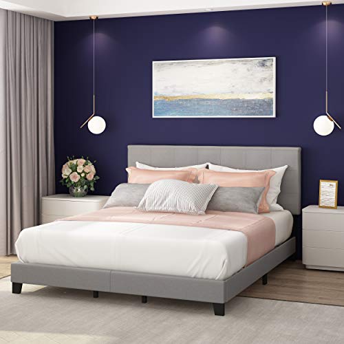 FURINNO Laval Button Tufted Upholstered Platform Bed - King (Glacier)