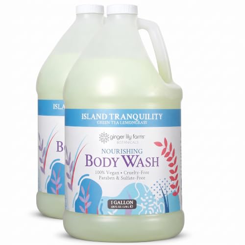 Ginger Lily Farms Botanicals Nourishing Body Wash, Island Tranquility, 100% Vegan &amp; Cruelty-Free, Green Tea Lemongrass Scent, 1 Gallon Refill (128 fl. oz.) (Pack of 2)