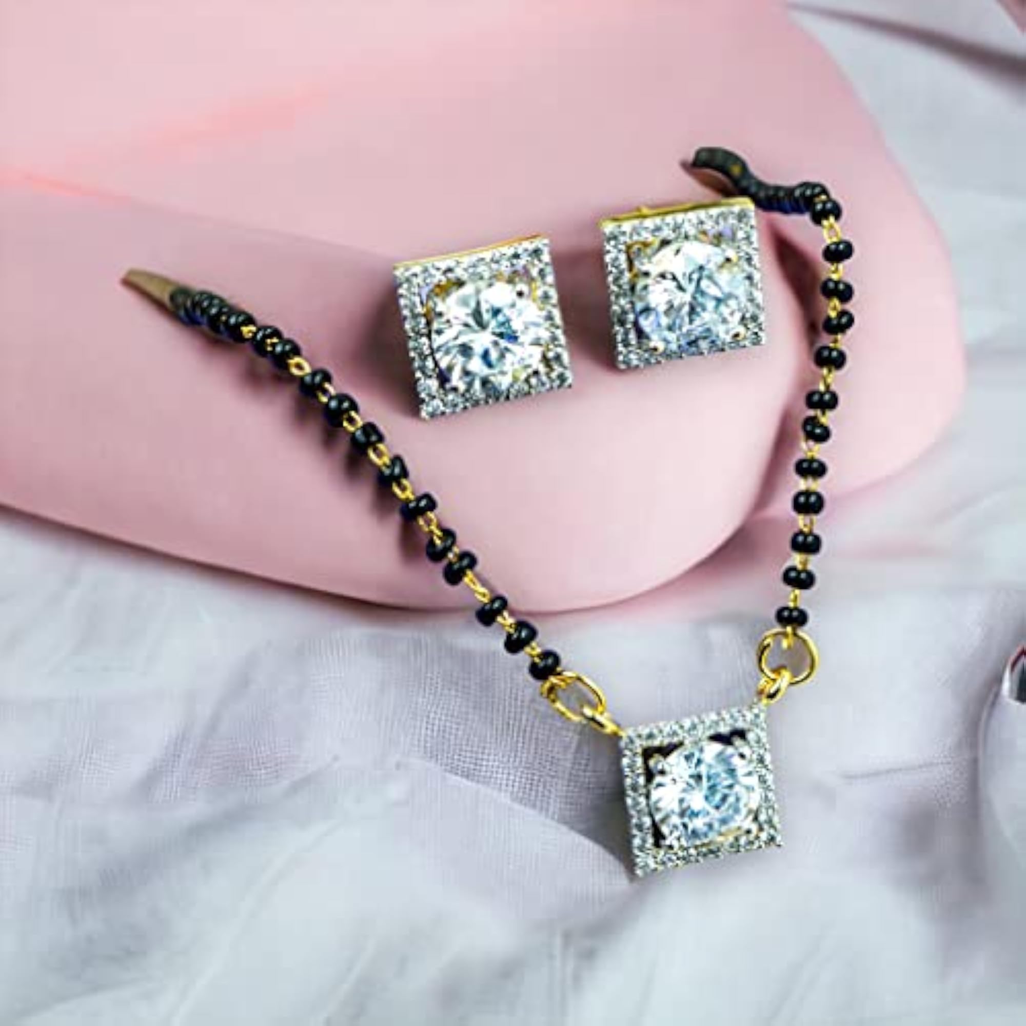 Mangalsutra Plated American Diamond Pear Shaped Necklace