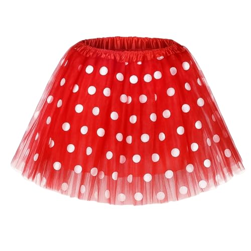 Tutu mit Futter Damen, Roter Tüllrock mit Weißen Punkten | Karneval Kostüm | Faschingskostüme Damen | Tüll Rock für Party, Tanz & Weihnachten