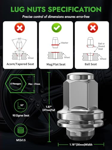 Image of AUTOPTIM M12x1.5 OEM Lug Nuts - 20 Pcs Chrome Mag Flat Seat for Toyota