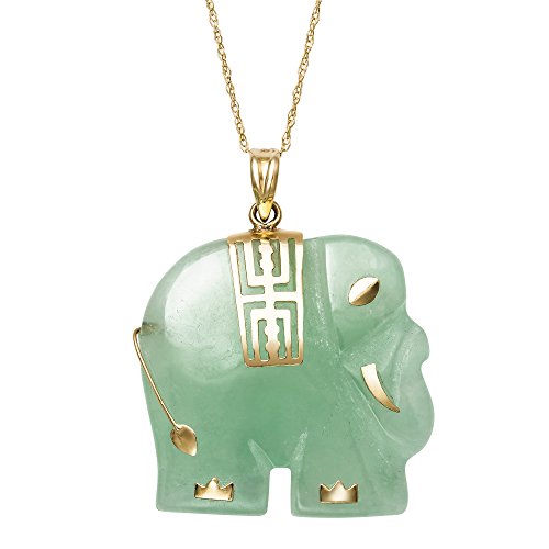 14k Yellow Gold Green Jade Elephant Necklace Pendant Charm, 18