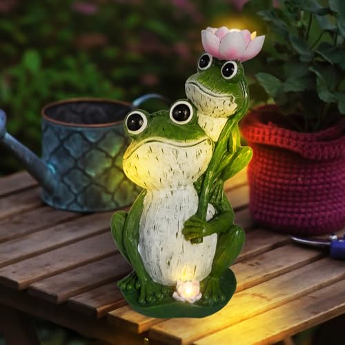 hismocal Solar Frog Statue Garden Decor Outdoor Figurine Lights Solar Garden Frog Decor Art...
