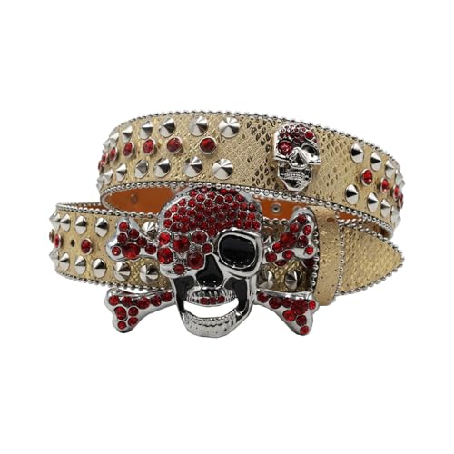 Ceinture en cuir PU rivets et strass de qualité supérieure avec boucle crâne