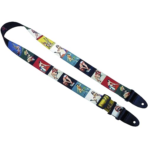 Killer-Q Guitar Strap - Stylish Straps for Electric and Acoustic Guitars With Leather Tabs, 2 Inches x 5 Feet, Pin up girls