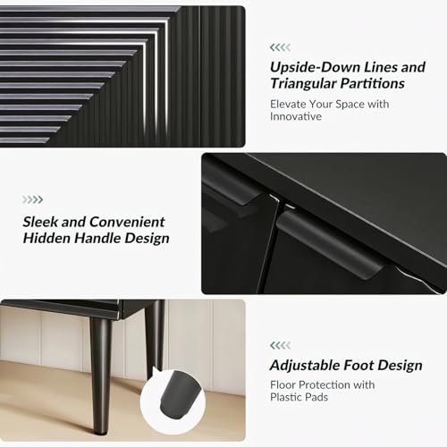 Image of Prism Pattern Wooden Sideboard Cabinet | 2 Door Storage Unit with Metal Legs | Premium HDMR Wood Console Cabinet for Living Room, Kitchen & Dining | DIY Leg Assembly(Black)