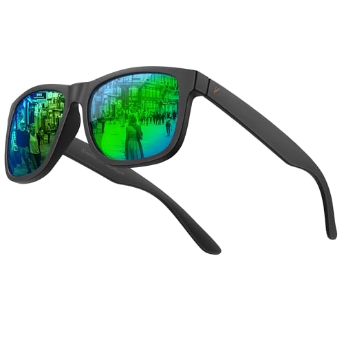Vanmage Polarized Sunglasses for Men and Women, UV400 Lightweight Driving Sunglasses for Fishing, Golf, Sports, Square Frame Sun Glasses (Black Frame Green Lens)