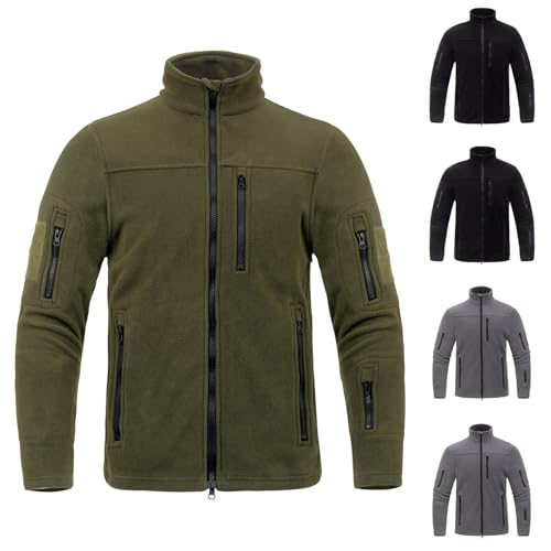 Cambkatl Mens Stand Collar Fleece Tactical Jackets - Zip Up Casual Long Sleeve Warm Winter Outdoor Coat with Zipper Pockets2